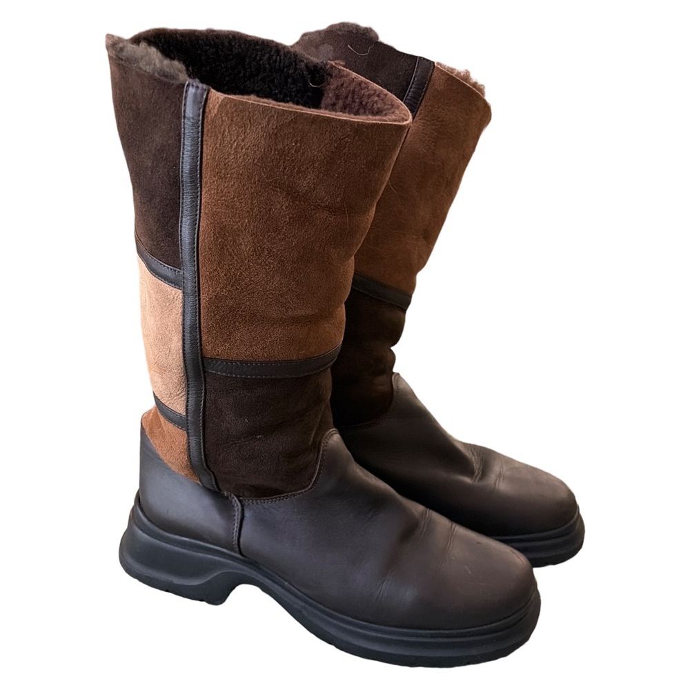 Patchwork Brown Suede & Leather Tall Shearling-Lined Boots